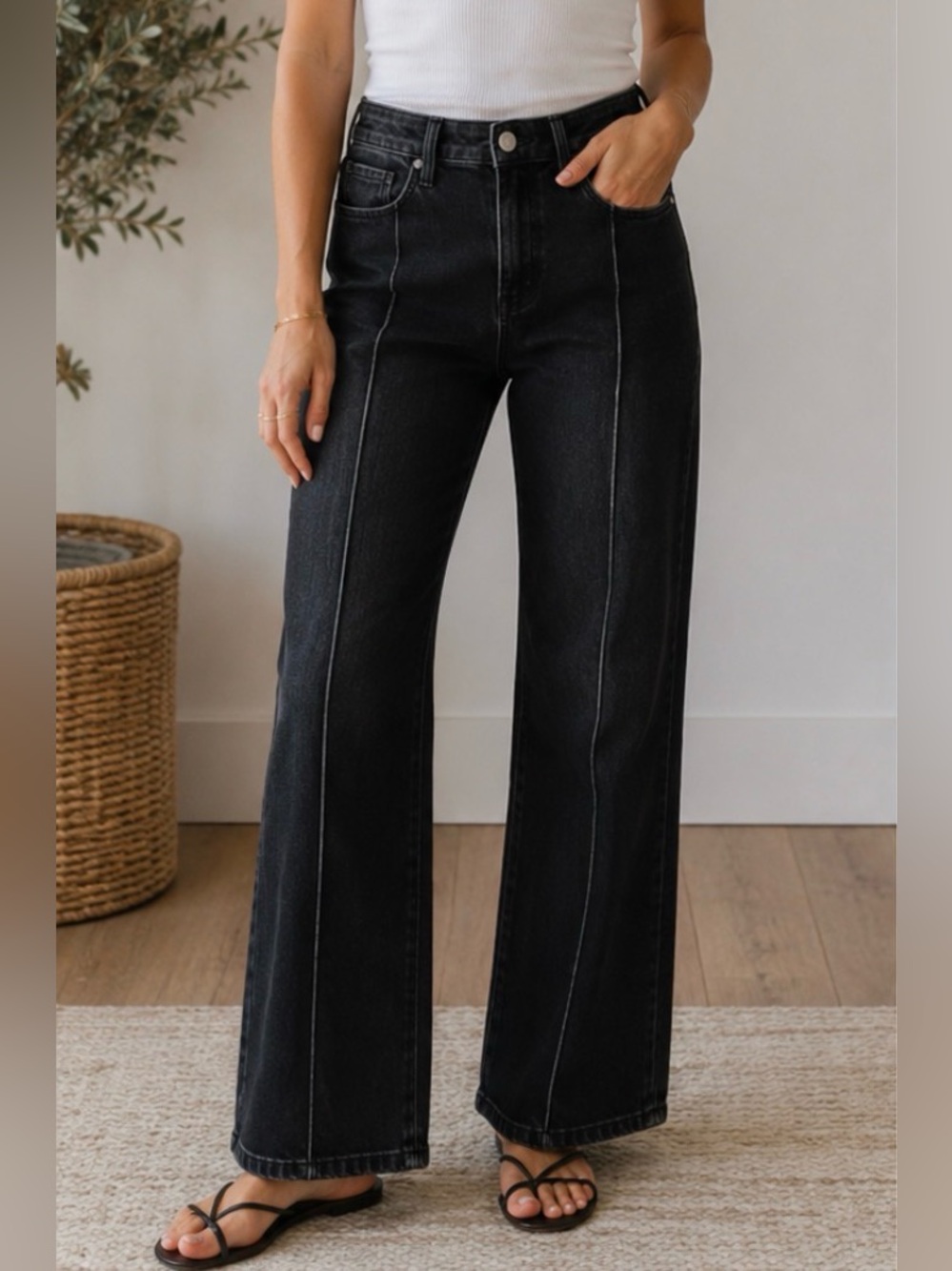 Kut from the kloth Black Wide-Leg flare Jeans seamed high waist charlotte 10